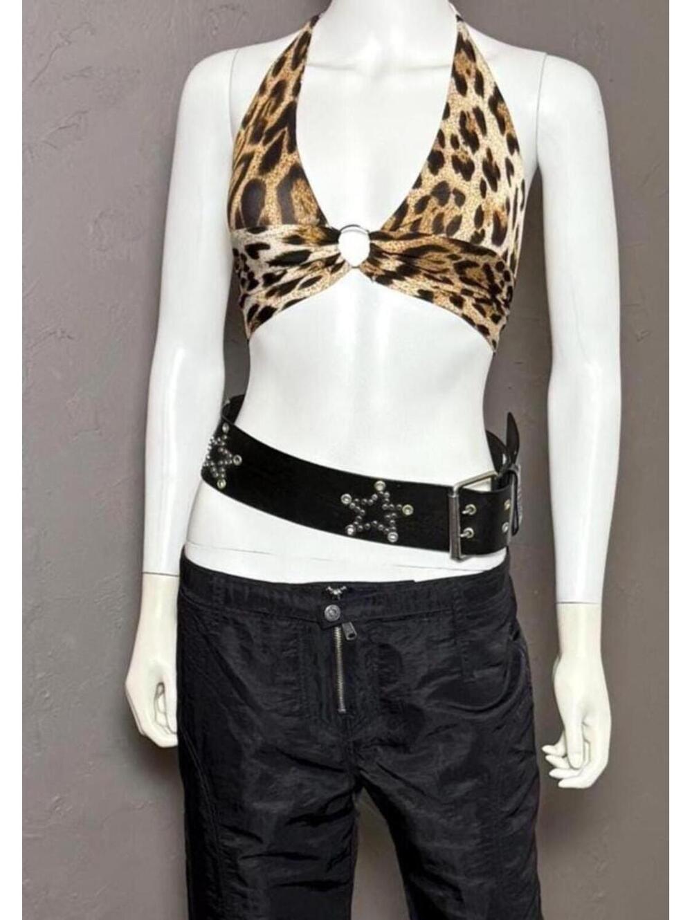 Vintage GUESS Statement Belt Black Leather Silver Grommet Stars Glam Punk S/M